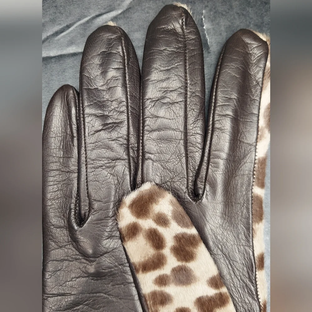 Coach OCELT Leather and Cow Hair Leopard Print Women's Gloves Size 7 - Picture 9 of 12